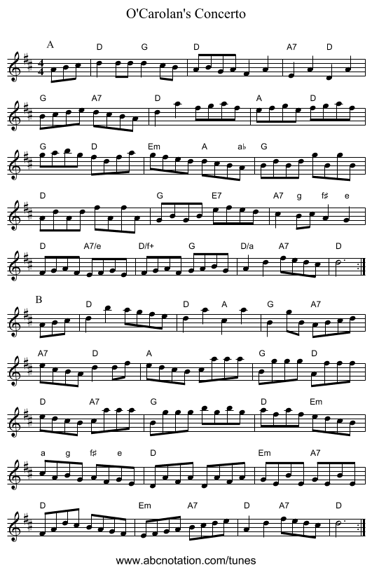 O'Carolan's Concerto - staff notation