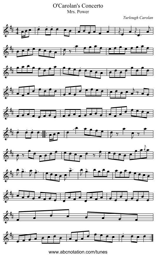 O'Carolan's Concerto - staff notation