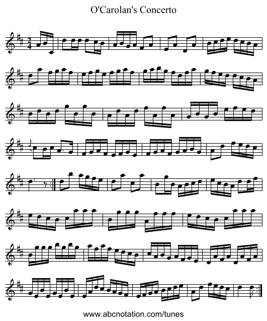 O'Carolan's Concerto - staff notation