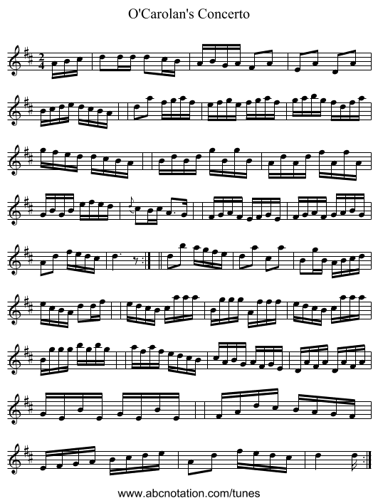 O'Carolan's Concerto - staff notation