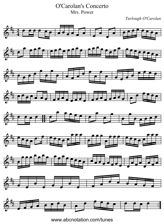 O'Carolan's Concerto - staff notation