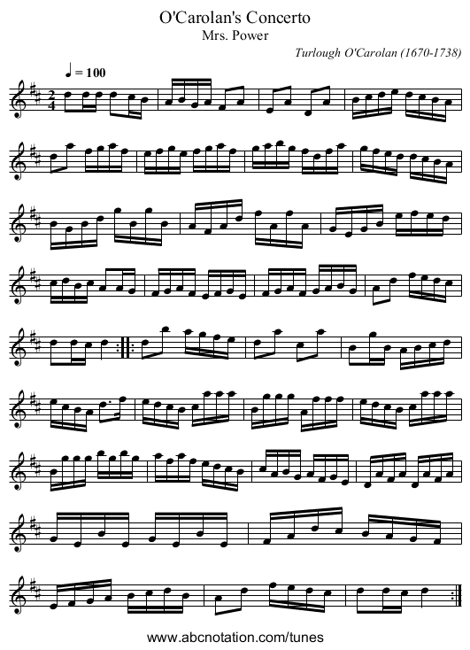 O'Carolan's Concerto - staff notation