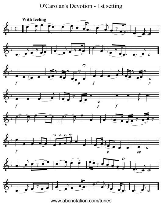 O'Carolan's Devotion - 1st setting - staff notation