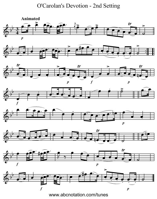 O'Carolan's Devotion - 2nd Setting - staff notation
