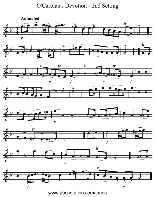 O'Carolan's Devotion - 2nd Setting - staff notation