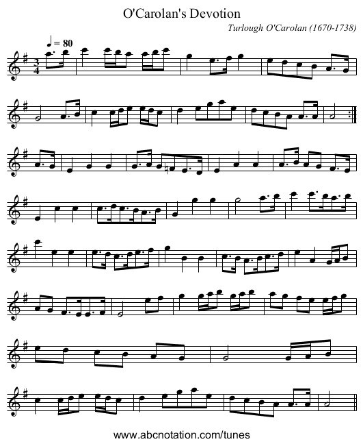 O'Carolan's Devotion - staff notation