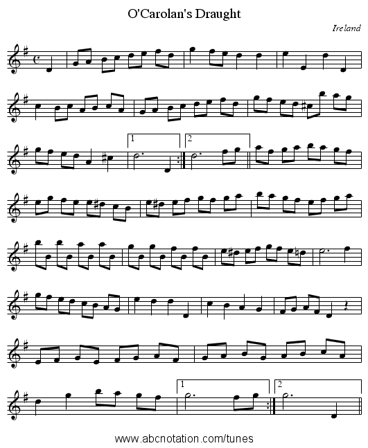 O'Carolan's Draught - staff notation
