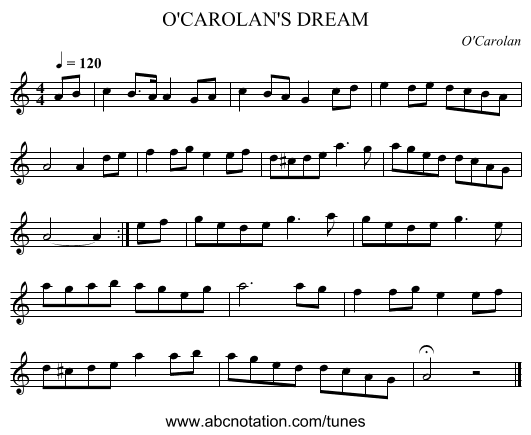 O'CAROLAN'S DREAM - staff notation