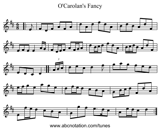 O'Carolan's Fancy - staff notation