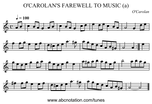 O'CAROLAN'S FAREWELL TO MUSIC (a) - staff notation