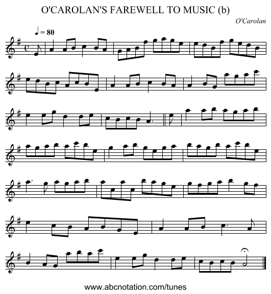O'CAROLAN'S FAREWELL TO MUSIC (b) - staff notation