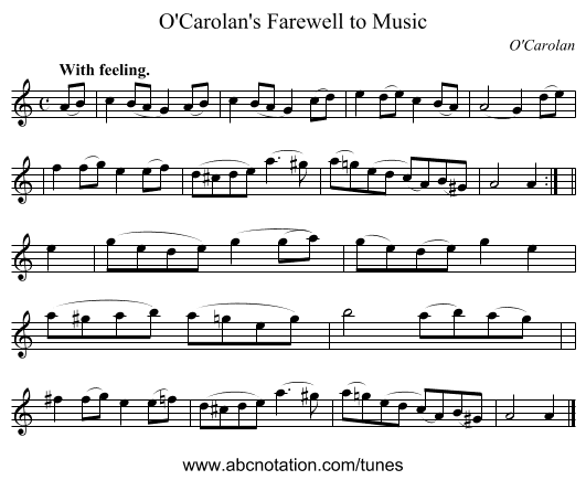 O'Carolan's Farewell to Music - staff notation