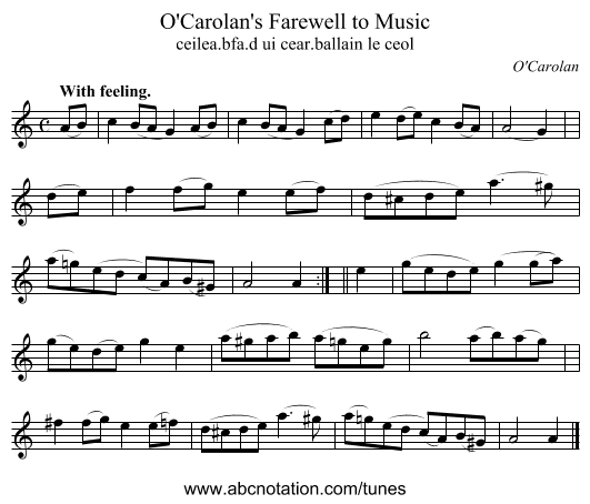 O'Carolan's Farewell to Music - staff notation