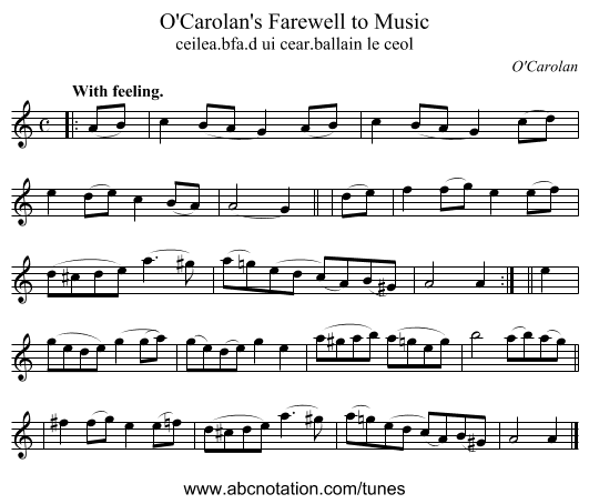 O'Carolan's Farewell to Music - staff notation