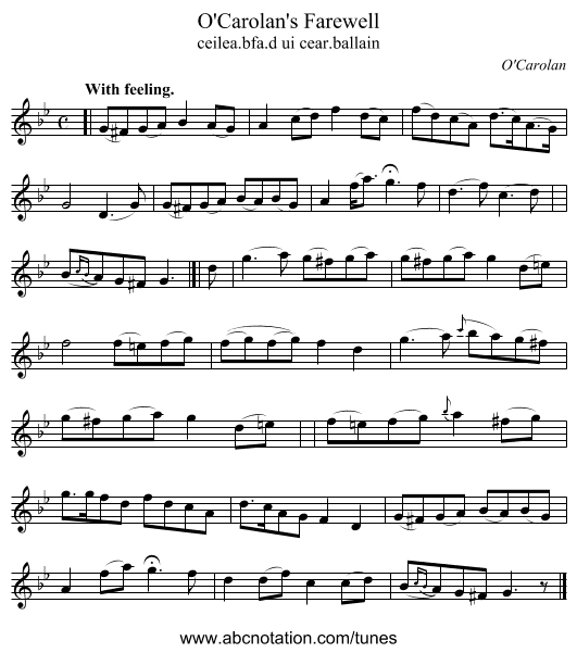 O'Carolan's Farewell - staff notation