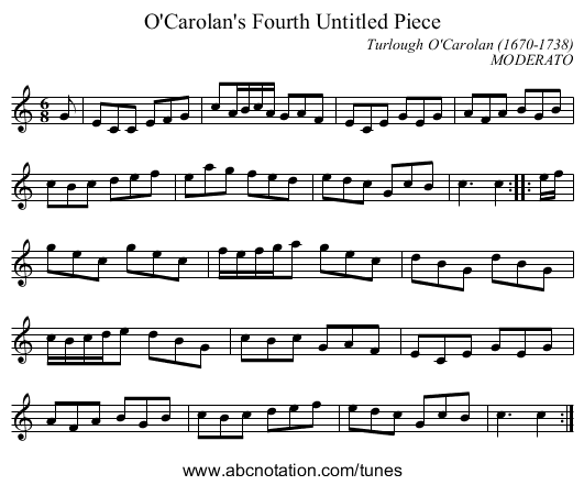 O'Carolan's Fourth Untitled Piece - staff notation
