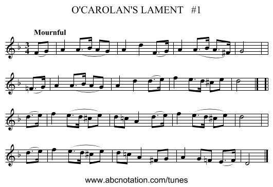 O'CAROLAN'S LAMENT   #1 - staff notation