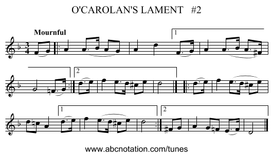 O'CAROLAN'S LAMENT   #2 - staff notation