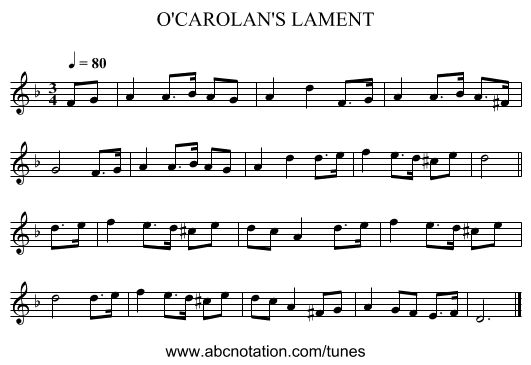 O'CAROLAN'S LAMENT - staff notation