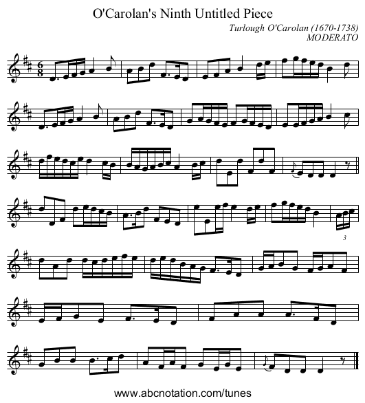 O'Carolan's Ninth Untitled Piece - staff notation