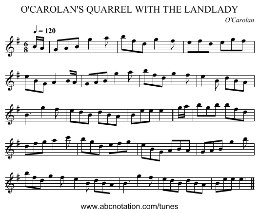 O'CAROLAN'S QUARREL WITH THE LANDLADY - staff notation
