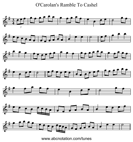 O'Carolan's Ramble To Cashel - staff notation