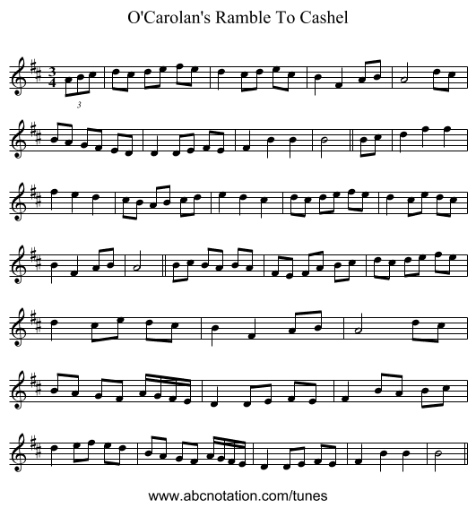 O'Carolan's Ramble To Cashel - staff notation