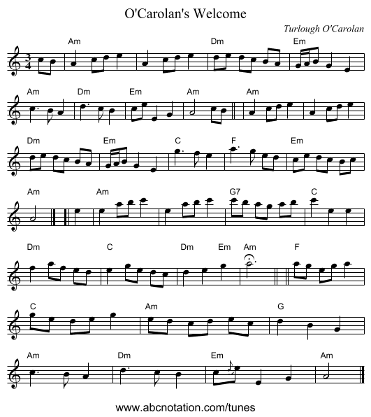 O'Carolan's Welcome - staff notation