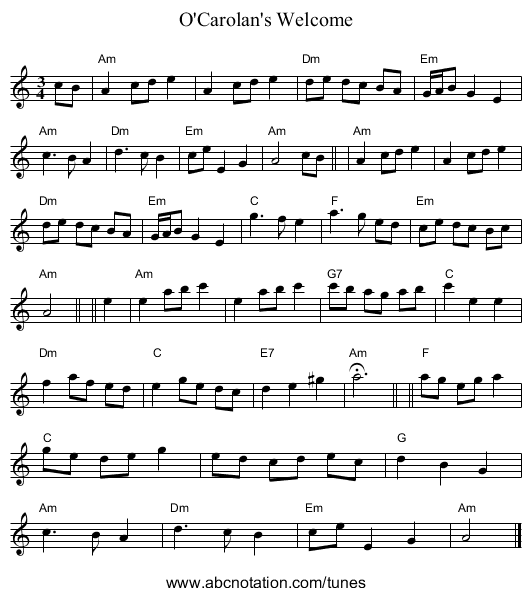 O'Carolan's Welcome - staff notation