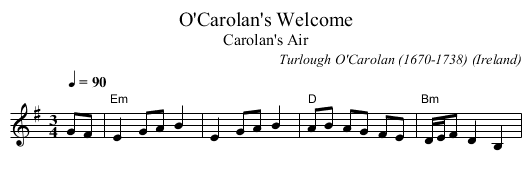 O'Carolan's Welcome - staff notation