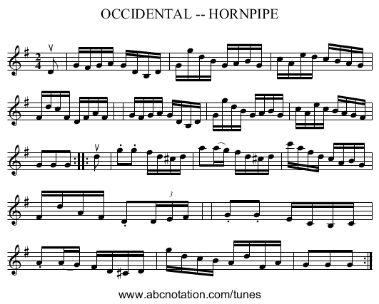 OCCIDENTAL -- HORNPIPE - staff notation