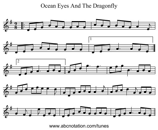 Ocean Eyes And The Dragonfly - staff notation