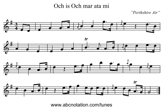 Och is Och mar ata mi - staff notation