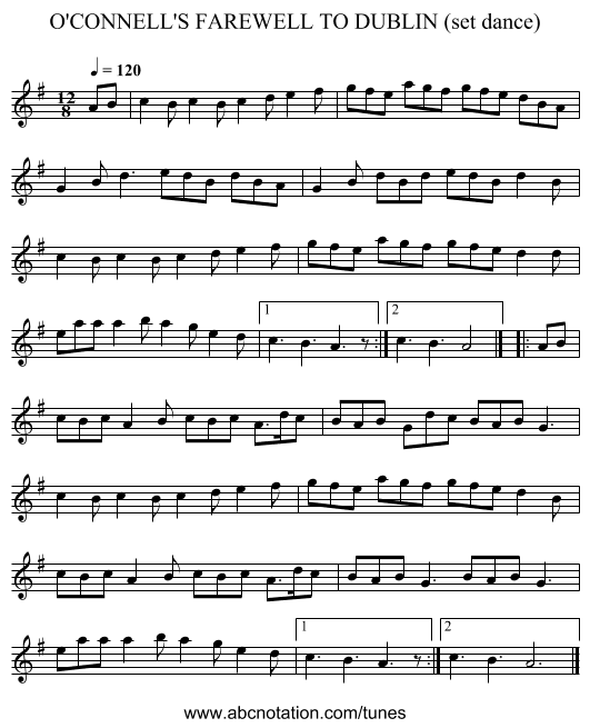 O'CONNELL'S FAREWELL TO DUBLIN (set dance) - staff notation