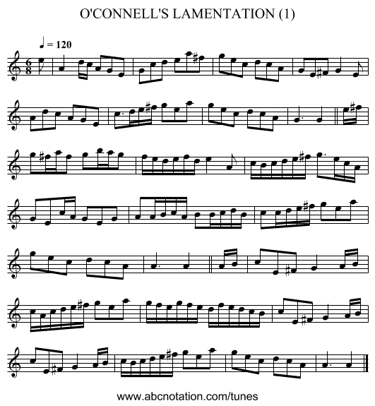O'CONNELL'S LAMENTATION (1) - staff notation
