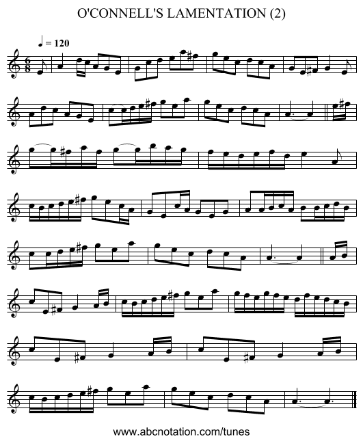 O'CONNELL'S LAMENTATION (2) - staff notation