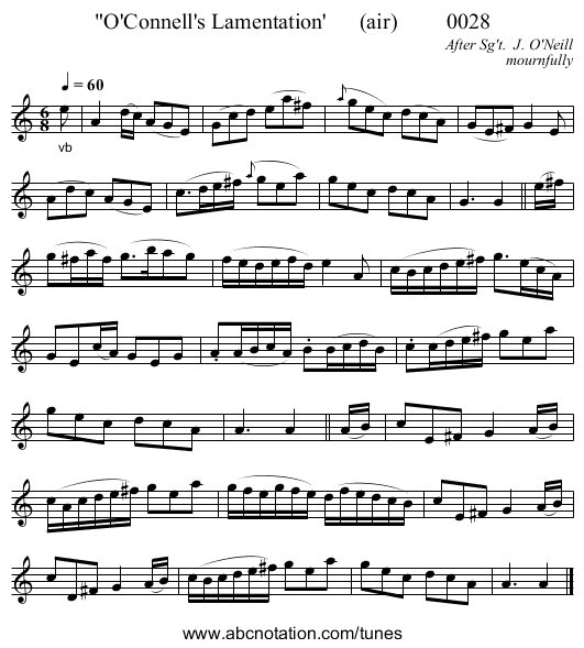 O'Connell's Lamentation' (air) 0028 - staff notation
