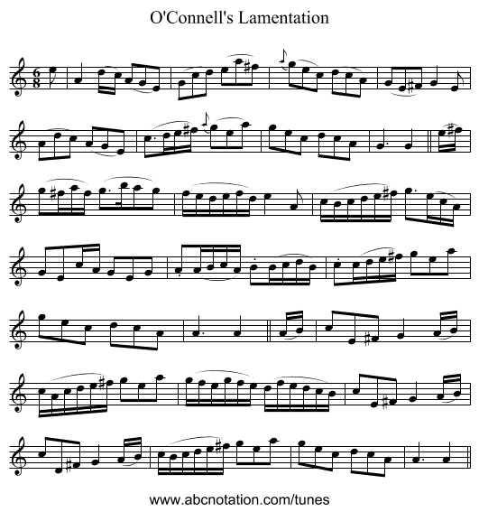 O'Connell's Lamentation - staff notation