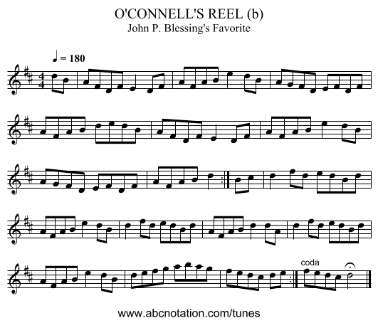 O'CONNELL'S REEL (b) - staff notation