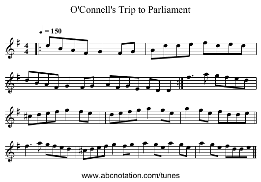 O'Connell's Trip to Parliament - staff notation