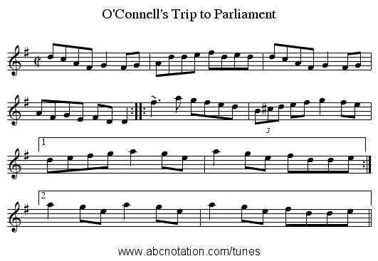 O'Connell's Trip to Parliament - staff notation