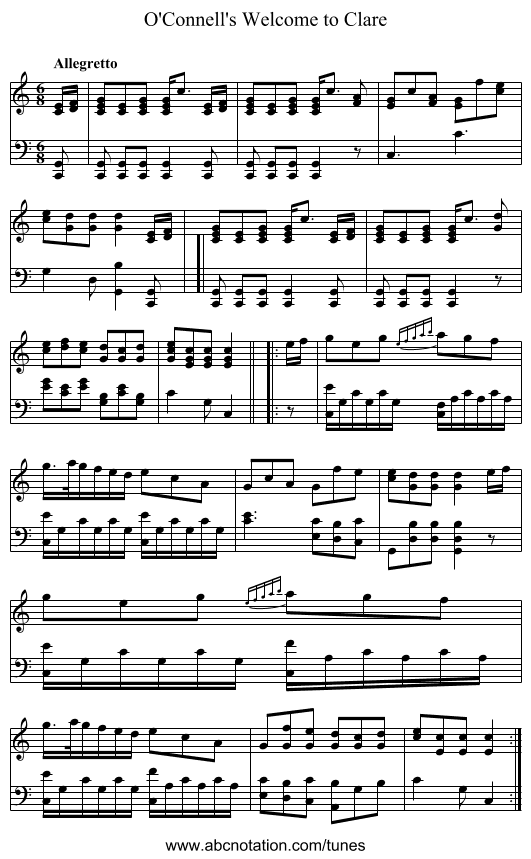 O'Connell's Welcome to Clare - staff notation