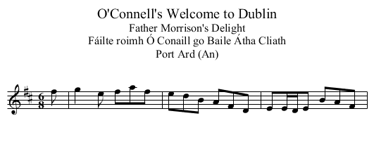 O'Connell's Welcome to Dublin - staff notation
