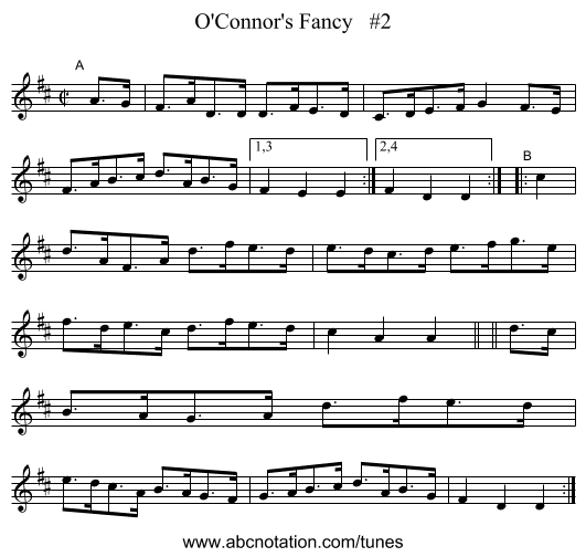 O'Connor's Fancy #2 - staff notation