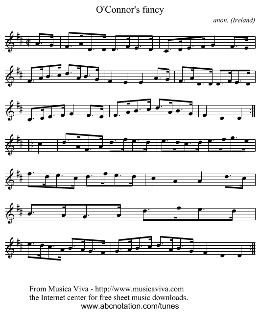 O'Connor's fancy - staff notation