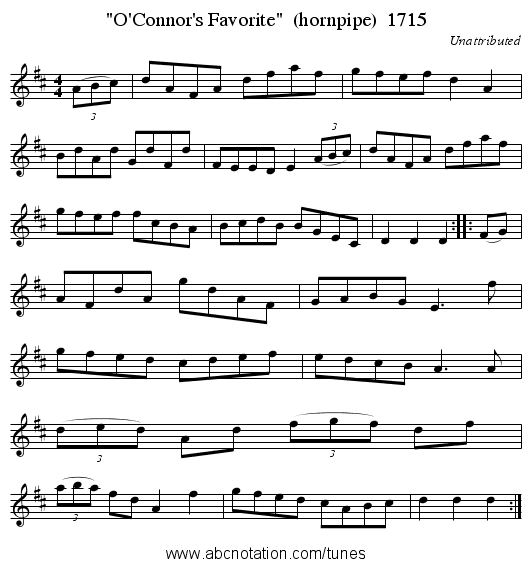 O'Connor's Favorite (hornpipe) 1715 - staff notation
