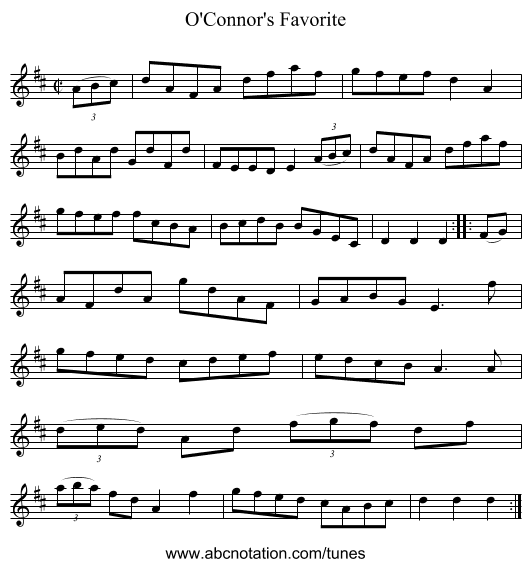 O'Connor's Favorite - staff notation