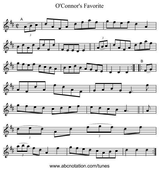 O'Connor's Favorite - staff notation