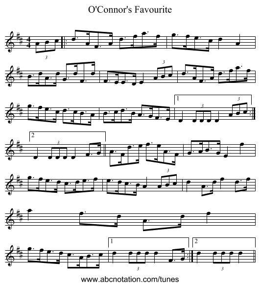 O'Connor's Favourite - staff notation