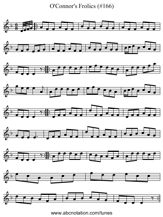 O'Connor's Frolics (#166) - staff notation